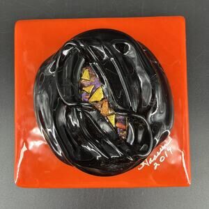 Funky Hand Crafted Small Fused Art Glass Wall Hanging Gallery Wall OOAK